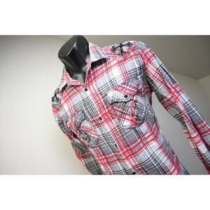 Pop Icon Western Pearl Snaps Shirt Casual Plaid Long Sleeve Mens Size Small
